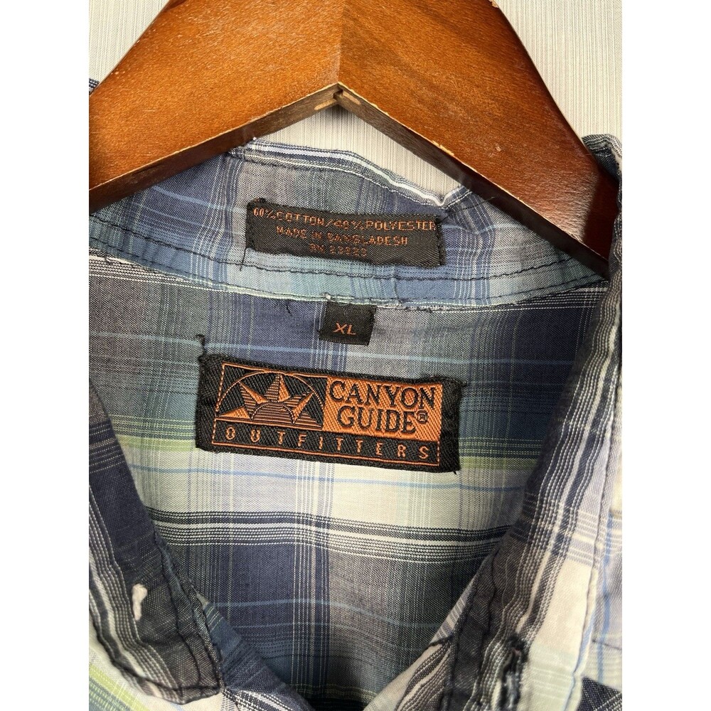 Canyon Guide Outfitters Pearl Snaps Western Shirt Men's Large Teal Blue Plaid - Picture 4 of 8